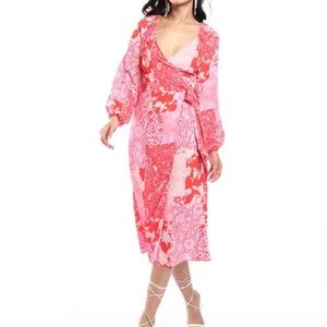 ASOS Red and Pink Floral Wrap Dress